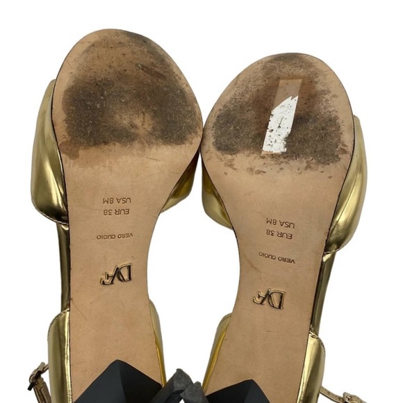 DVF Diane Von Furstenberg Jalen Heels Open Toe Ankle Strap Metallic Gold 8 - Picture 3 of 5